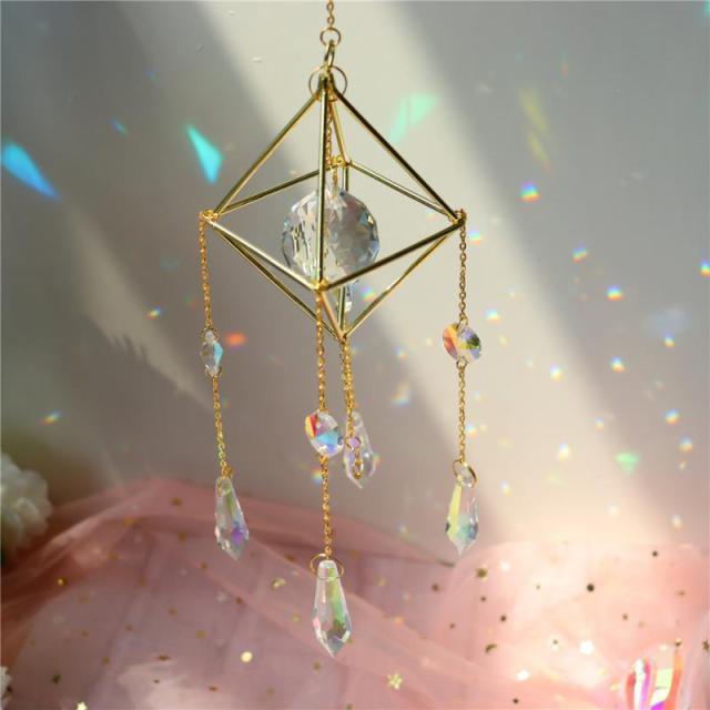 Crystal Dream Wind Chimes geometric frame with hanging crystal prisms Stevvex wind ornament on Tampa Home & Garden Store