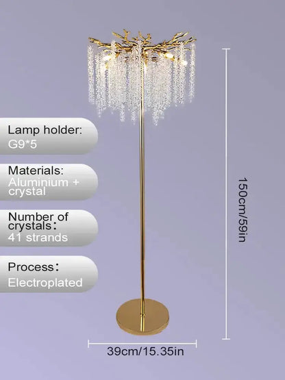 Crystal Gold Led Floor Lamp Cascading Strands