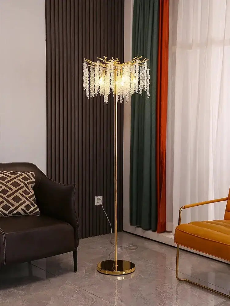 Crystal Gold Led Floor Lamp Cascading Strands