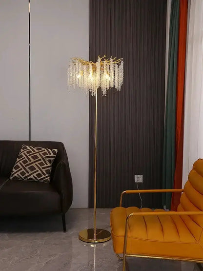 Crystal Gold Led Floor Lamp Cascading Strands