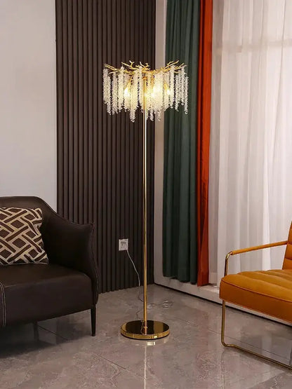 Crystal Gold Led Floor Lamp Cascading Strands