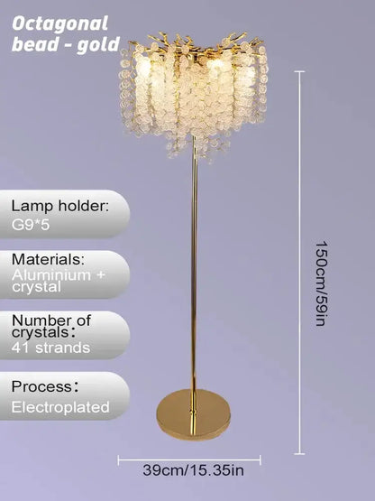 Crystal Gold Led Floor Lamp Cascading Strands