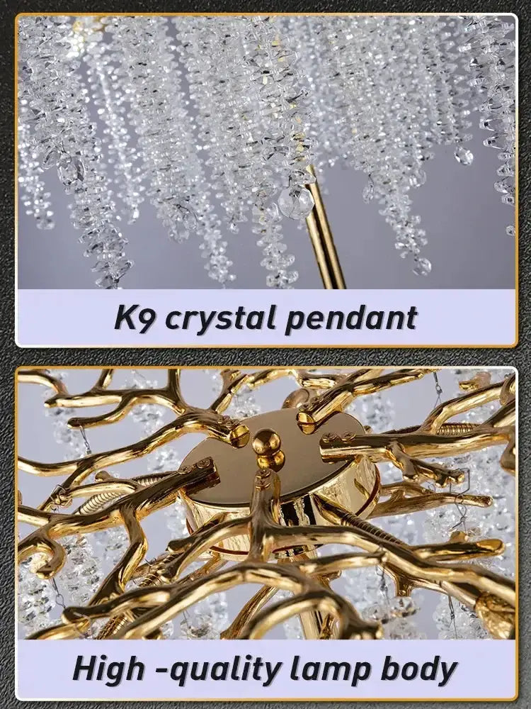 Crystal Gold Led Floor Lamp Cascading Strands