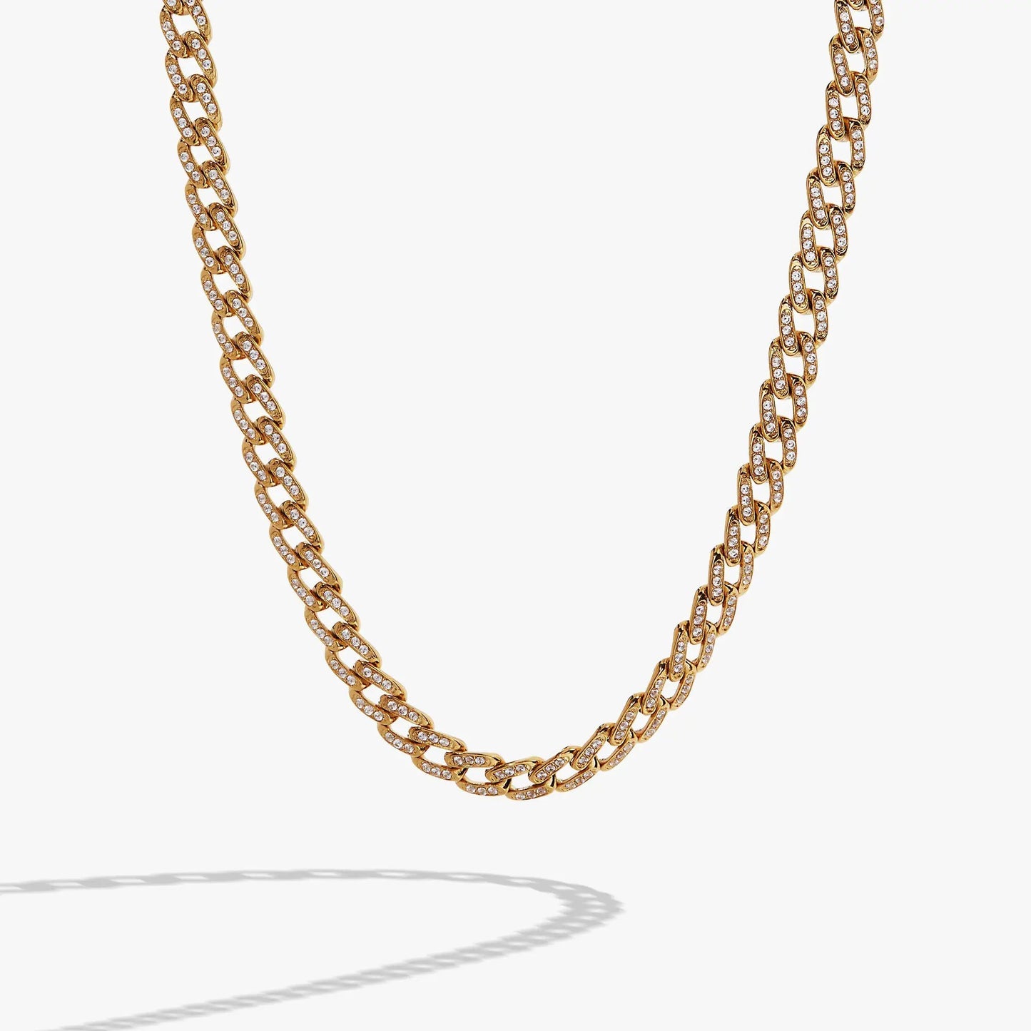 Crystal Pave Curb Chain Necklace with Adjustable