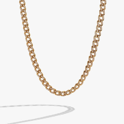 Crystal Pave Curb Chain Necklace with Adjustable