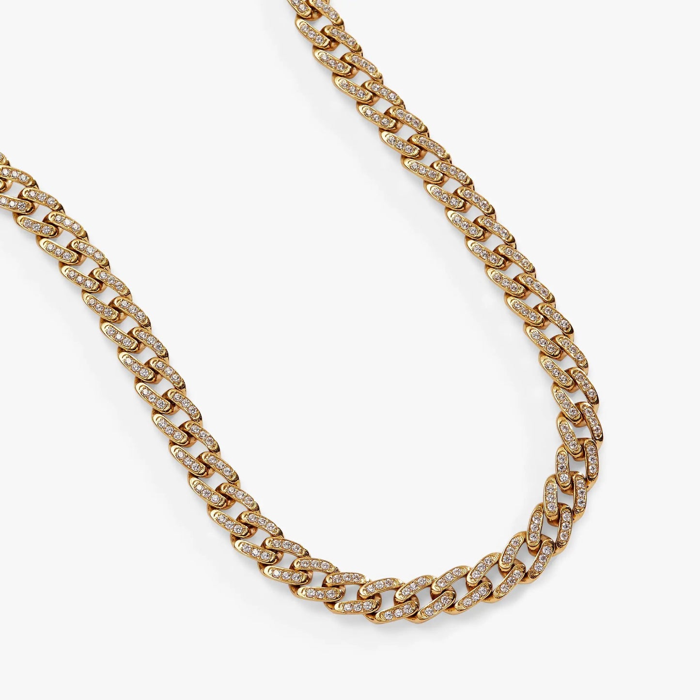 Crystal Pave Curb Chain Necklace with Adjustable