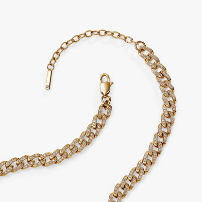 Crystal Pave Curb Chain Necklace with Adjustable