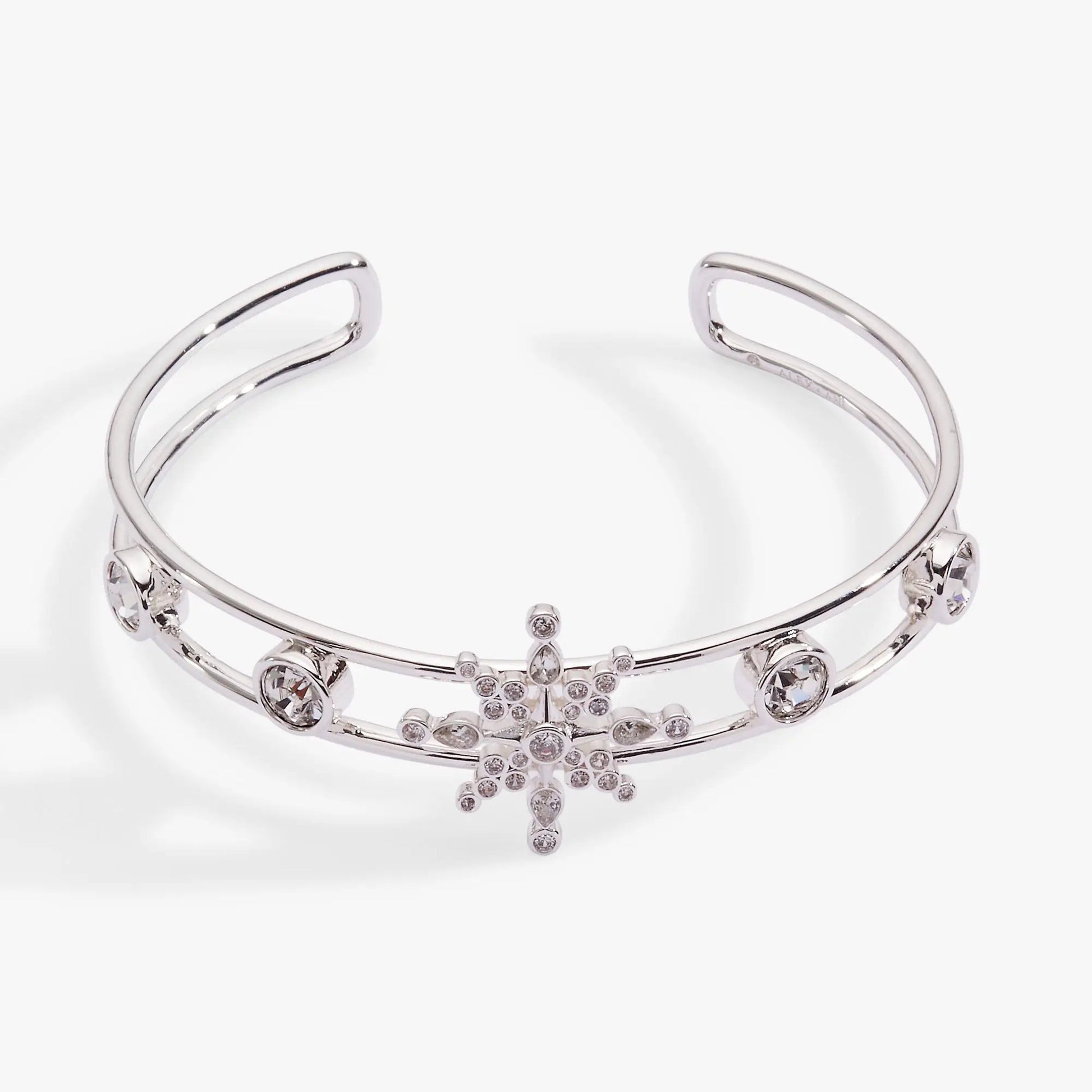 Crystal Snowflake Cuff Bracelet by ALEX AND ANI in silver-tone metal with crystal accents on Tampa Home & Garden Store