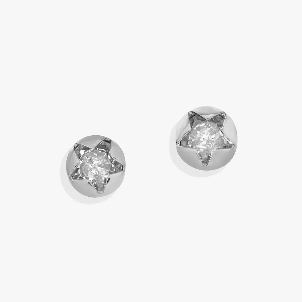 Pair of Crystal Star Mini Stud Earrings by ALEX AND ANI in silver-tone with clear crystals on Tampa Home & Garden Store