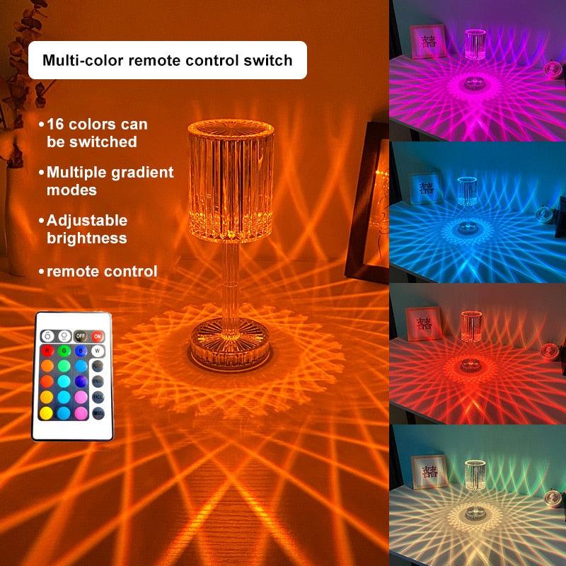 Stevvex Crystal LED Table Lamp with diamond-cut glass, RGB color options and remote control on Tampa Home & Garden Store