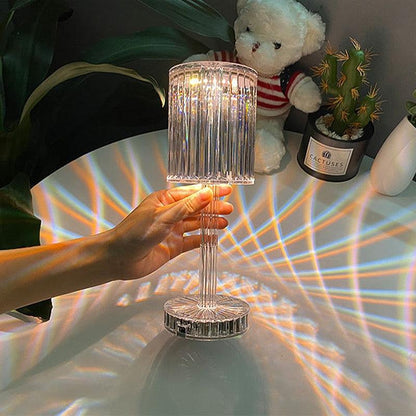 Stevvex crystal table lamp LED diamond touch with ribbed glass shade RGB glow remote on Tampa Home & Garden Store