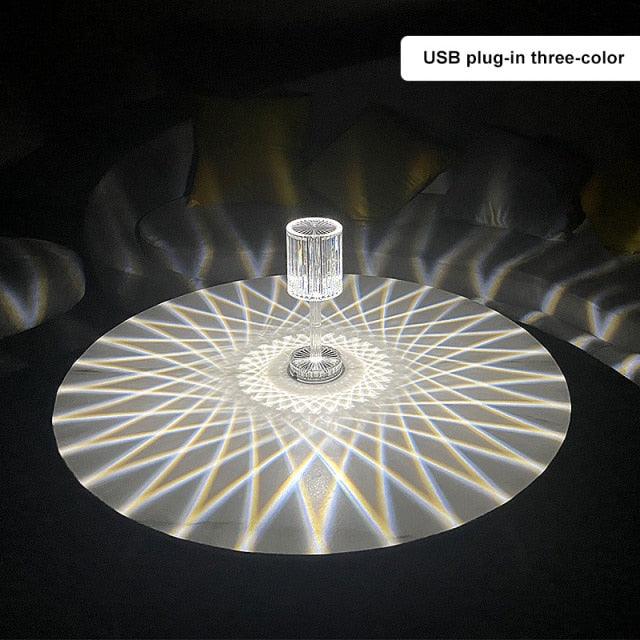 Stevvex Crystal Table Lamp LED RGB USB plug-in three-color with diamond-cut glass base on Tampa Home & Garden Store