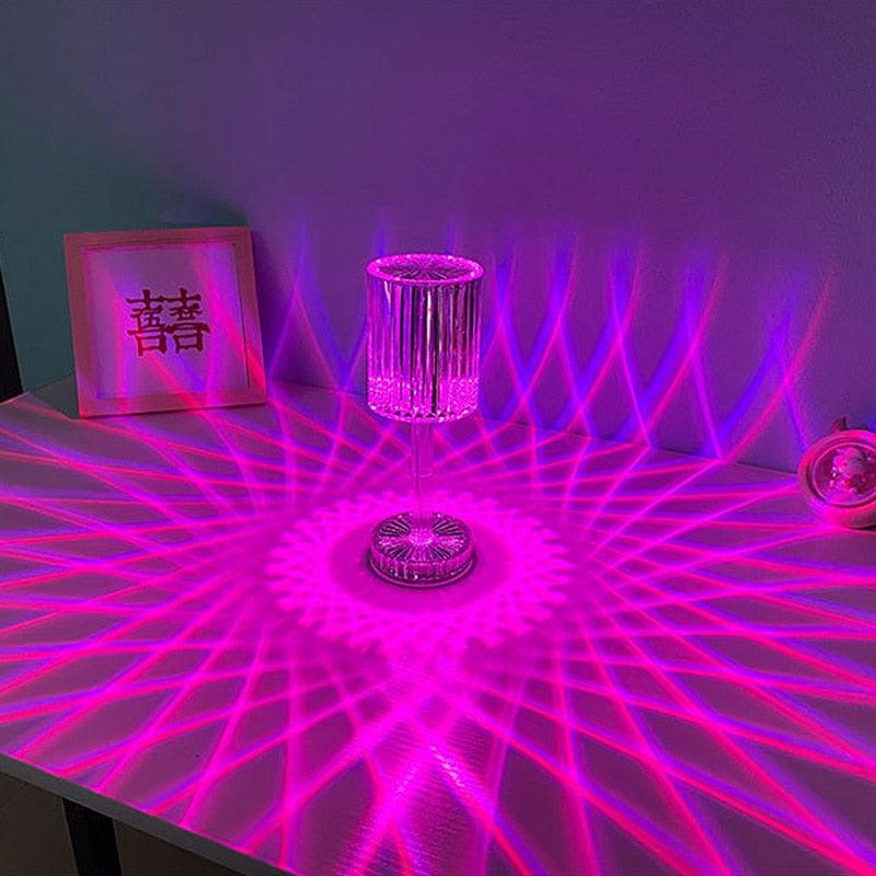 Crystal table lamp LED diamond touch bedside light magenta RGB glow remote Stevvex on Tampa Home & Garden Store