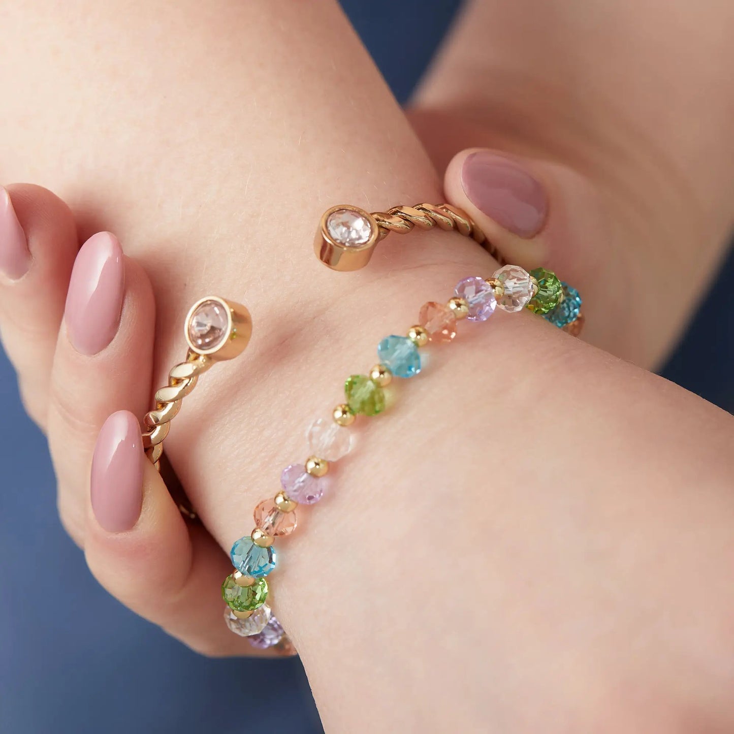 Pastel Crystal Bracelet with Adjustable Chain