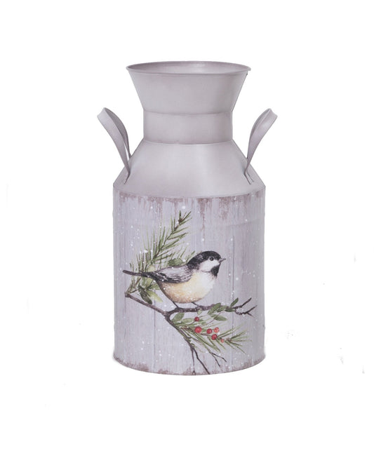 Lata de leche navideña de metal 1 Chickadee