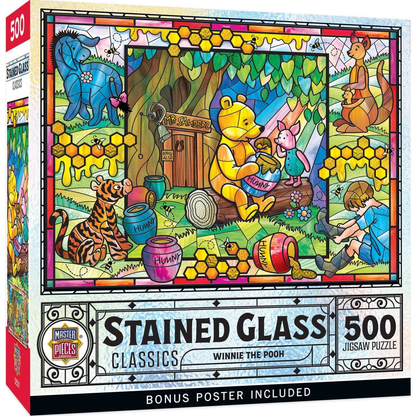 Stained Glass Winnie the Pooh 500pc Jigsaw Puzzle by The Country Christmas Loft, Pooh scene on Tampa Home & Garden Store