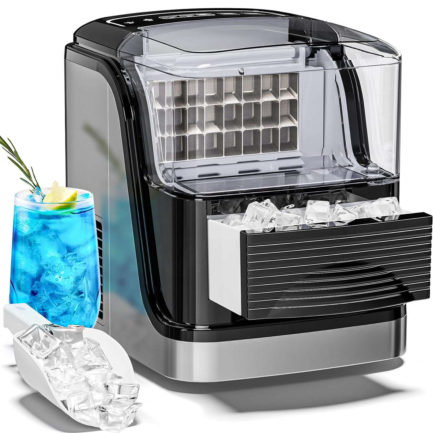 Machine à glaçons cubique, 15 kg/24 h, capacité de stockage de 0,6 kg, noire 