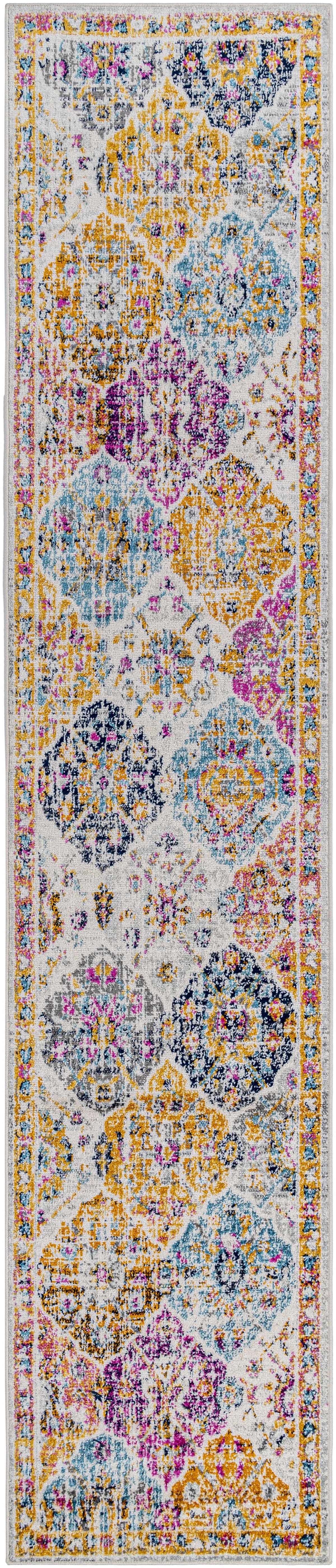 Custar Colorful Area Rug by Boutique Rugs, multicolor medallion pattern on ivory bg on Tampa Home & Garden Store