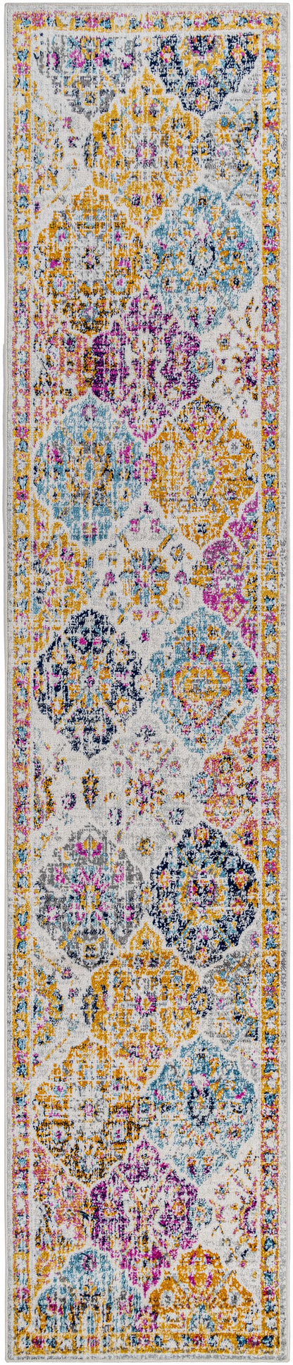 Custar Colorful Area Rug by Boutique Rugs, multicolor medallion pattern on ivory bg on Tampa Home & Garden Store