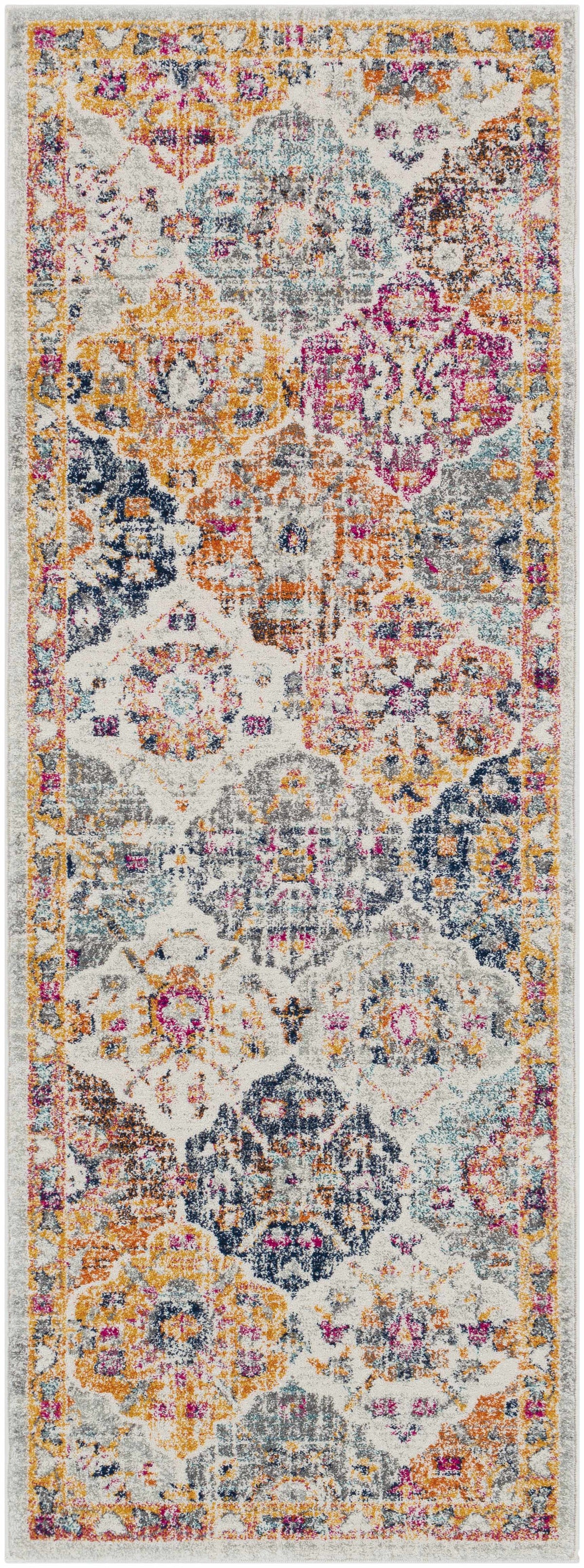 Custar Colorful Area Rug by Boutique Rugs, multicolor floral medallion with pink accents on Tampa Home & Garden Store
