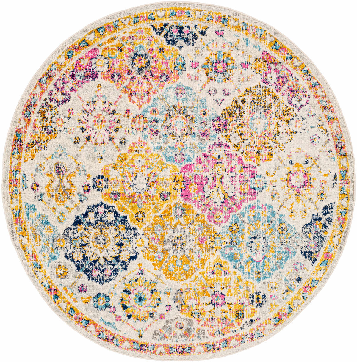 Custar Colorful Area Rug by Boutique Rugs with vibrant multicolor distressed pattern on beige on Tampa Home & Garden Store