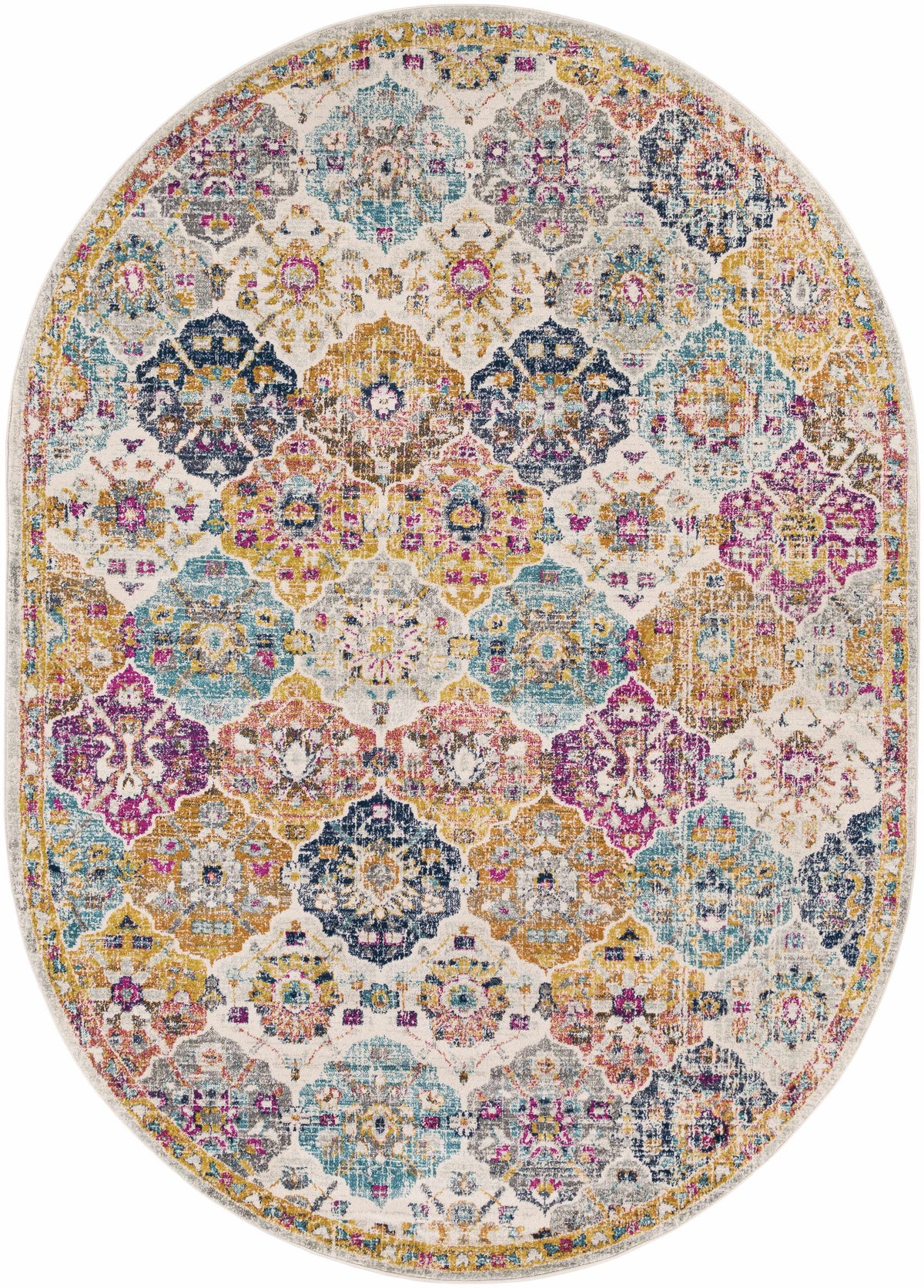 Custar Colorful Area Rug round with teal accents Boutique Rugs on Tampa Home & Garden Store