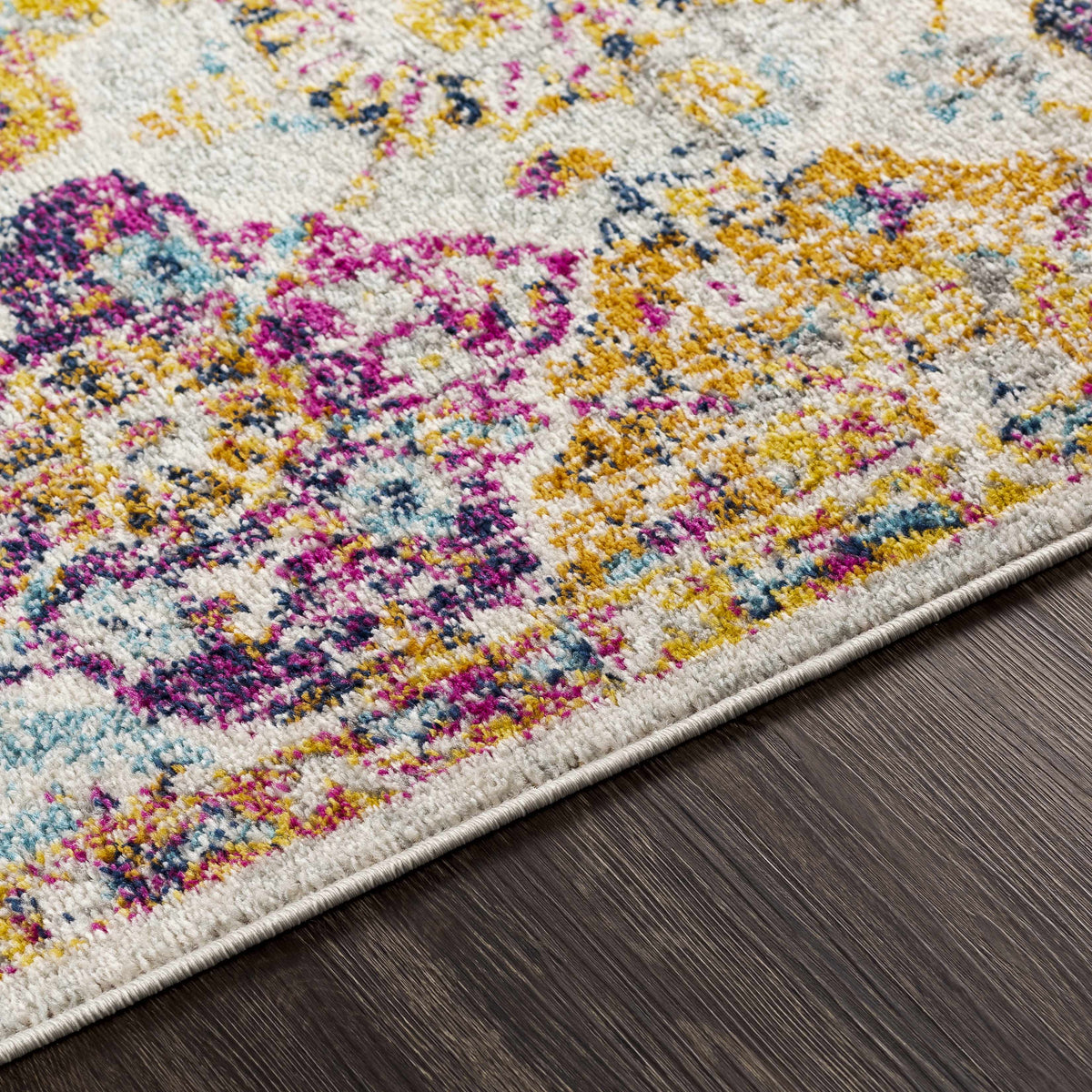 Custar Colorful Area Rug pastel pink, yellow, teal on ivory; plush tufted pile Boutique Rugs on Tampa Home & Garden Store