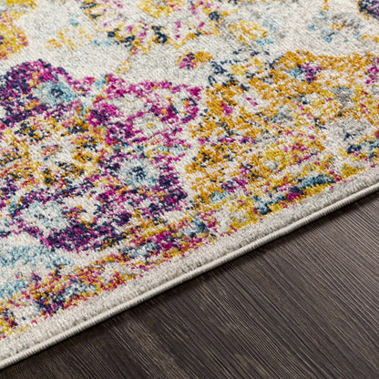 Custar Colorful Area Rug pastel pink, yellow, teal on ivory; plush tufted pile Boutique Rugs on Tampa Home & Garden Store