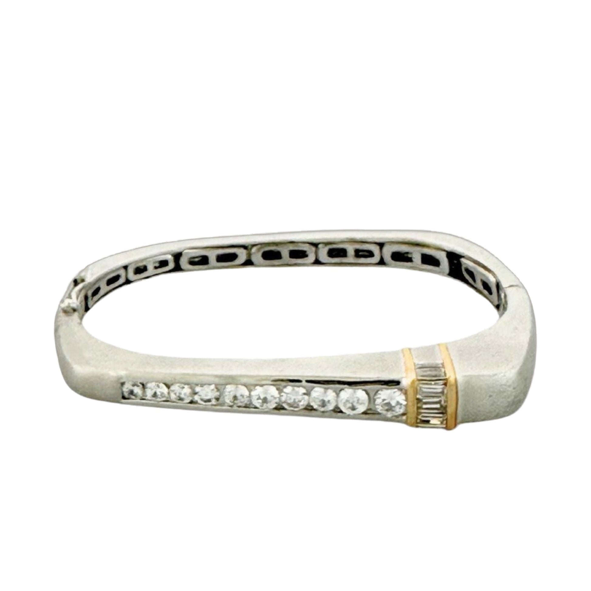 Duo Tone Bangle, hinged safety-lock bracelet with two-tone silver and gold and pavé diamonds on Tampa Home & Garden Store
