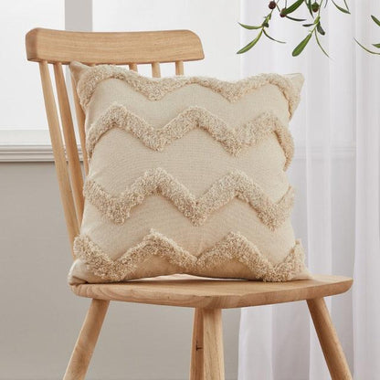Beige tufted cushion cover with fringe, cotton-linen pillowcase for bed decor on Tampa Home & Garden Store