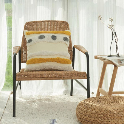 Stevvex cushion cover cotton-linen tufted beige decorative pillow on a wicker chair on Tampa Home & Garden Store