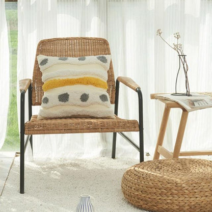 Cushion cover beige tufted cotton linen decorative pillowcase on wicker chair on Tampa Home & Garden Store