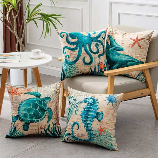 Cushion Covers Sea Turtle Printed Throw Pillow Cases For Home Decor Sofa Chair Seat - Tampa Home & Garden Store