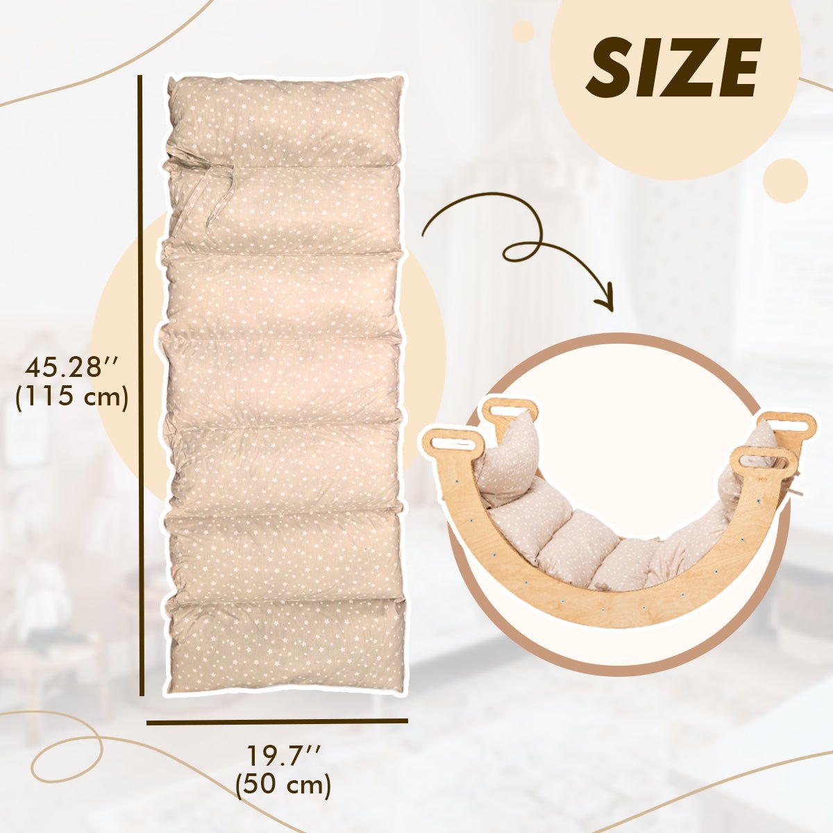 Cushion for Climbing Arch & Rocker Balance by Goodevas, beige dotted fabric, 45.28x19.7 in on Tampa Home & Garden Store