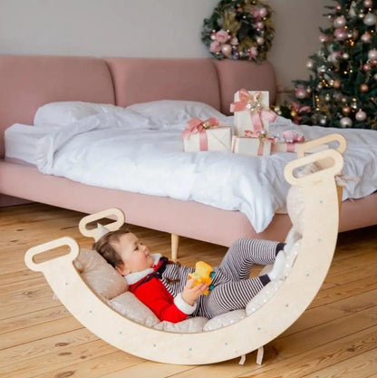 Goodevas Cushion for Climbing Arch & Rocker Balance on curved rocker with cream cushion, child on Tampa Home & Garden Store