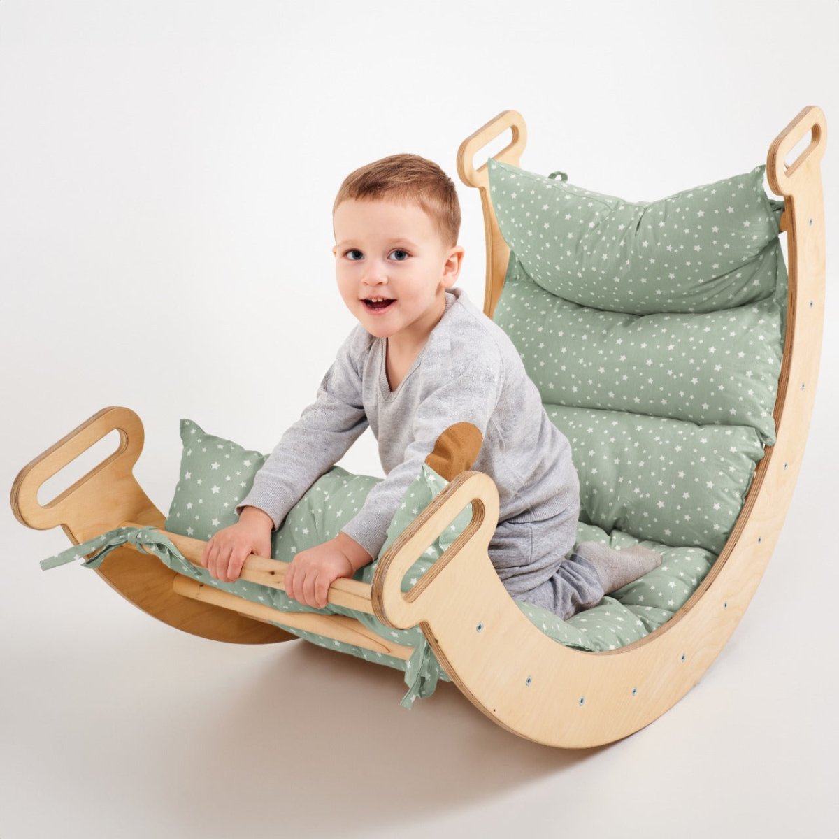 Goodevas cushion for climbing arch and rocker balance, green star-pattern fabric on Tampa Home & Garden Store