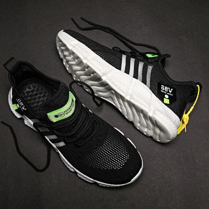 Stevvex men's black breathable mesh running shoes pair with white sole non-slip athletic sneakers on Tampa Home & Garden Store