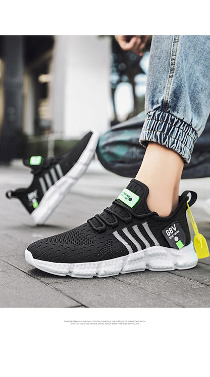 Stevvex Cushioned running shoes men black breathable mesh with white chunky sole non-slip on Tampa Home & Garden Store