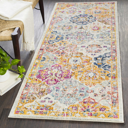 Custar Colorful Area Rug with vibrant multicolor abstract pattern on light cream backdrop on Tampa Home & Garden Store