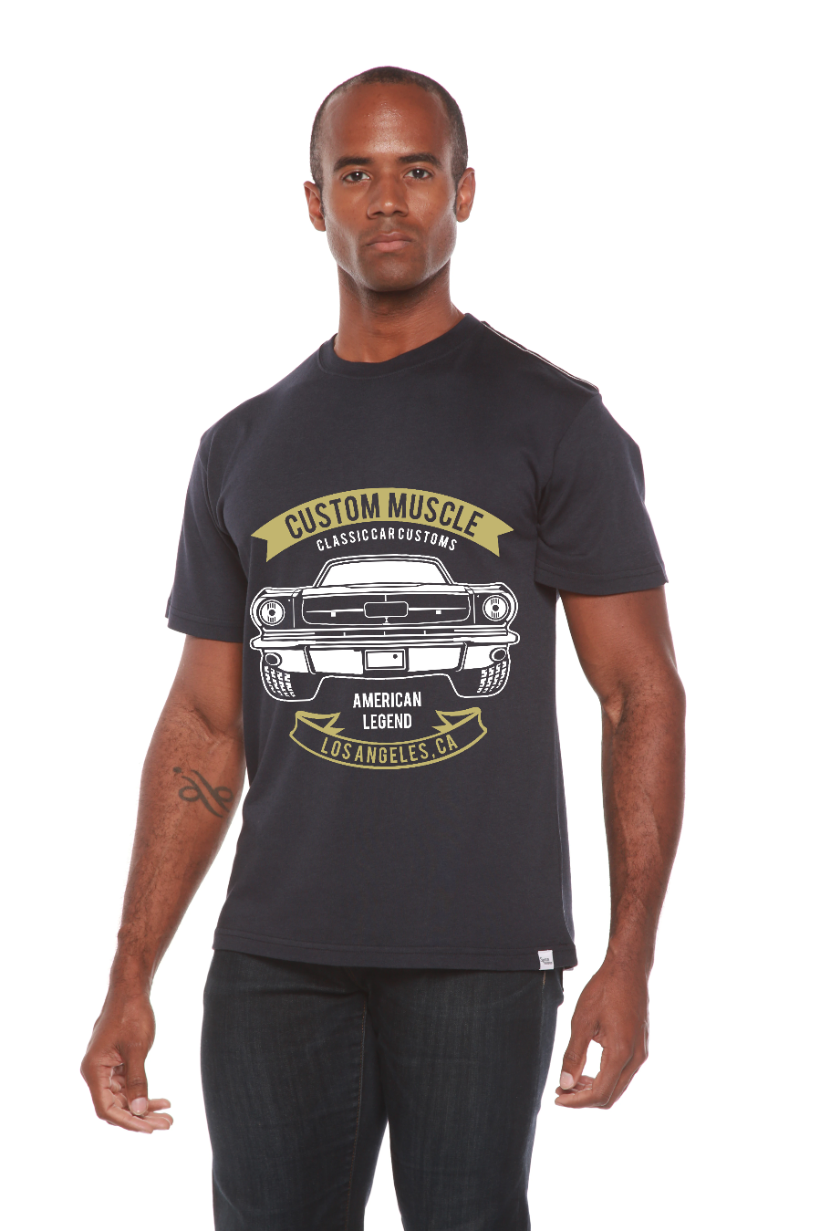 Custom Muscle men's navy bamboo viscose organic cotton T-shirt with car print Spun Bamboo on Tampa Home & Garden Store