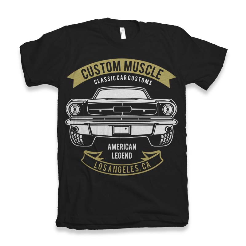 Custom Muscle men's black graphic T-shirt with vintage car print on Tampa Home & Garden Store