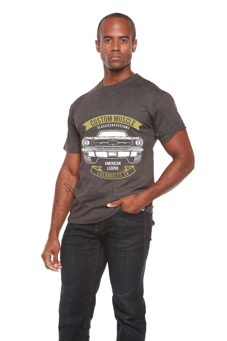 Custom Muscle men's bamboo viscose/organic cotton T-shirt gray with car graphic by Spun Bamboo on Tampa Home & Garden Store