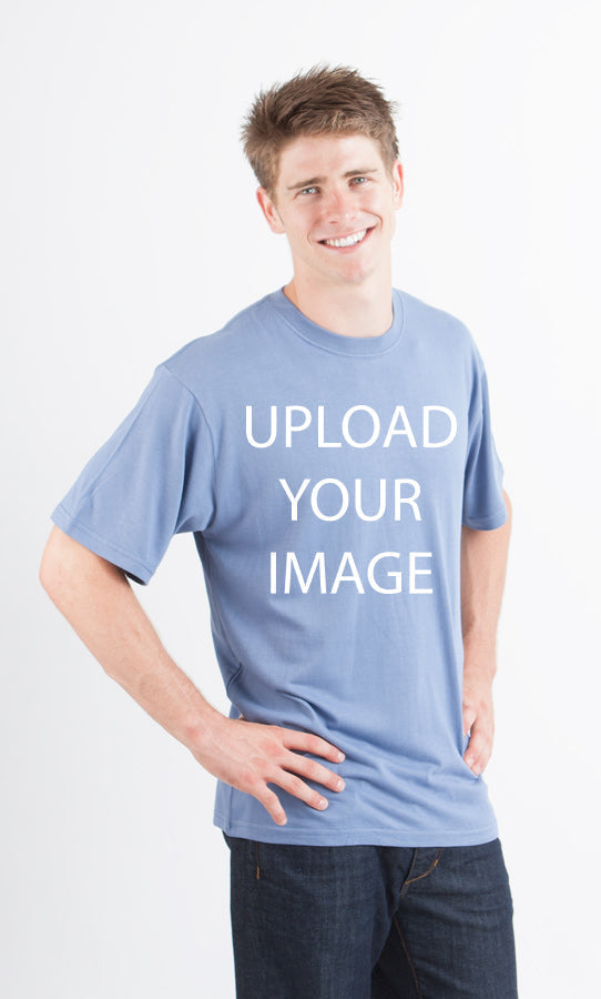 Spun Bamboo custom printed men's t-shirt in blue with short sleeves on Tampa Home & Garden Store
