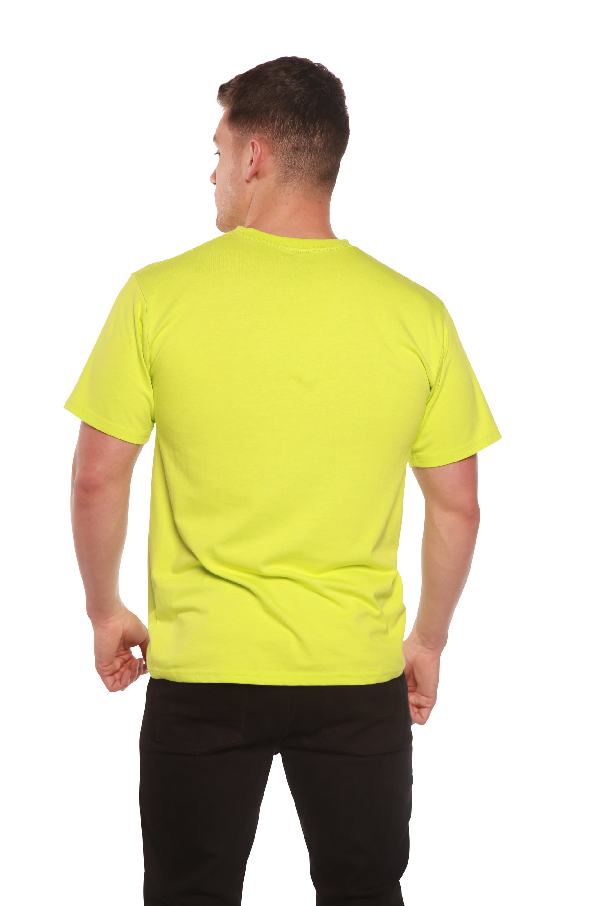 Custom Printed Bamboo Viscose/Organic Cotton Short Sleeve TShirt neon lime back view Spun Bamboo on Tampa Home & Garden Store