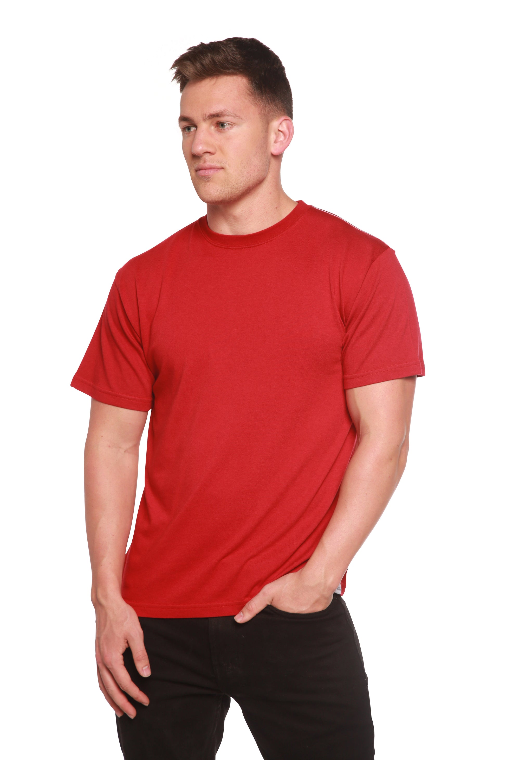 Custom Printed Men's Bamboo Viscose/Organic Cotton Short Sleeve T‑shirt in red on Tampa Home & Garden Store