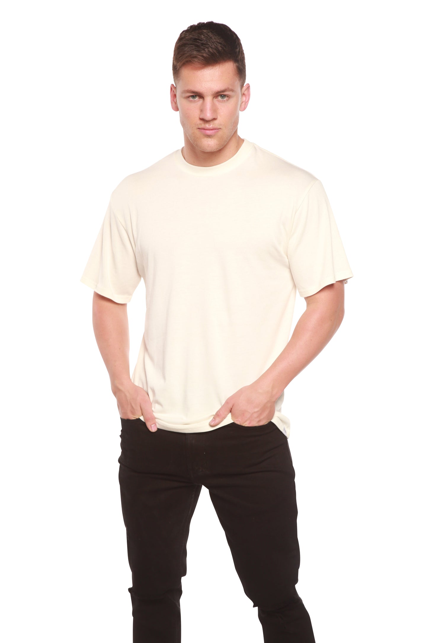 Custom Printed Men's Bamboo Viscose/Organic Cotton Short Sleeve T-Shirt cream color Spun Bamboo on Tampa Home & Garden Store