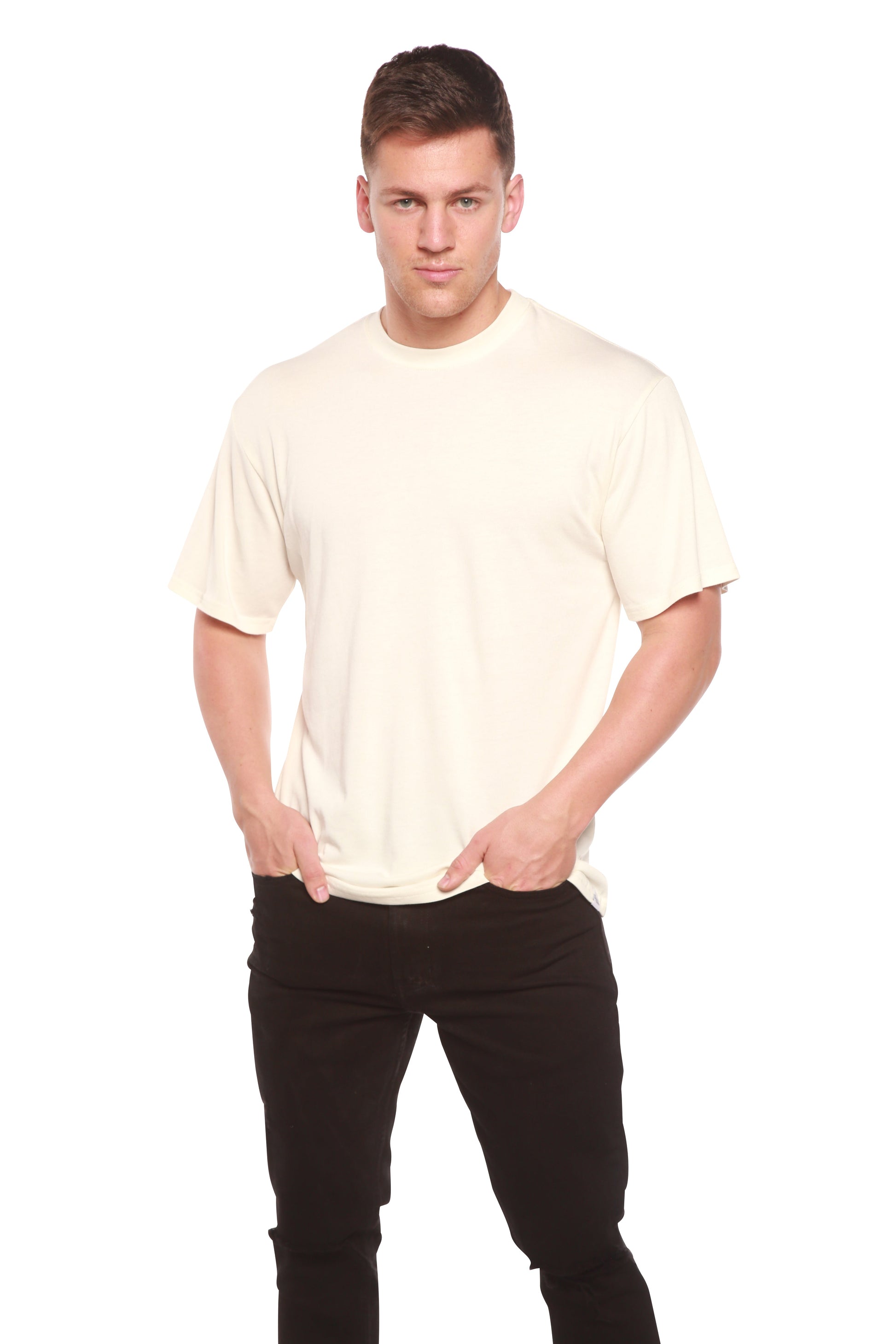 Custom Printed Men's Bamboo Viscose/Organic Cotton Short Sleeve T-Shirt cream color Spun Bamboo on Tampa Home & Garden Store