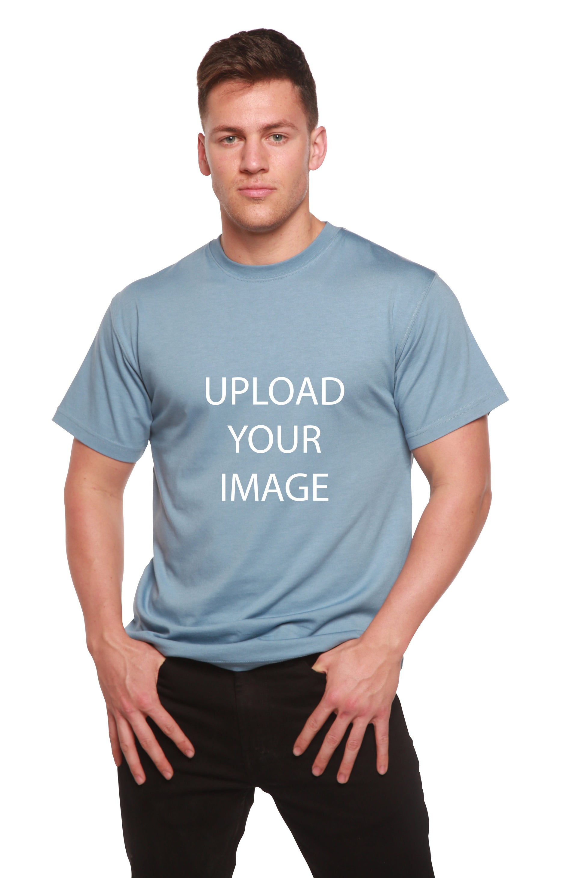 Custom Printed Bamboo Viscose/Organic Cotton Short Sleeve T-Shirt by Spun Bamboo in light blue on Tampa Home & Garden Store