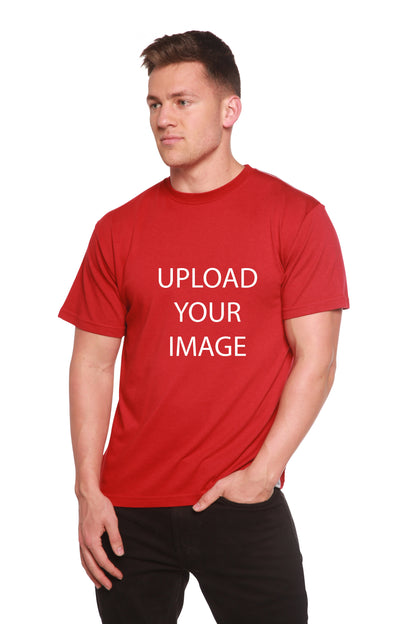 Custom Printed Men's Bamboo Viscose/Organic Cotton Short Sleeve T-Shirt in red worn by a man on Tampa Home & Garden Store