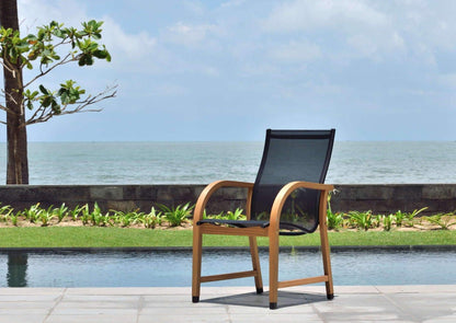 Manhattan Black Armchair outdoor chair with wood arms and black mesh back LifestyleGarden on Tampa Home & Garden Store